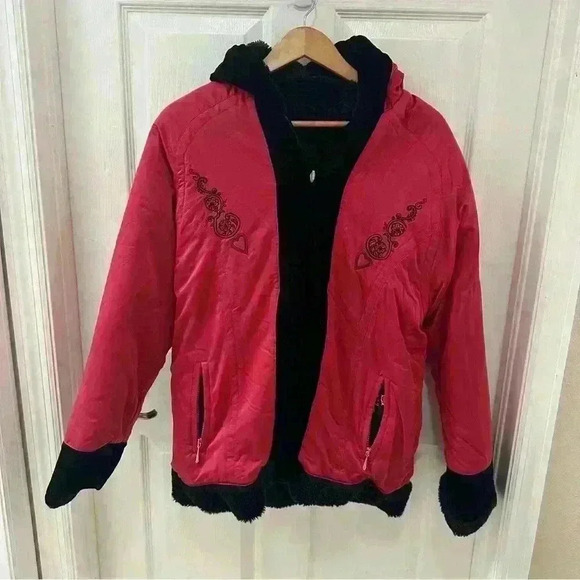 Obermeyer Anastasia Women's Reversible Ski Jacket Red and Black Fleece size 6 - Picture 2 of 11